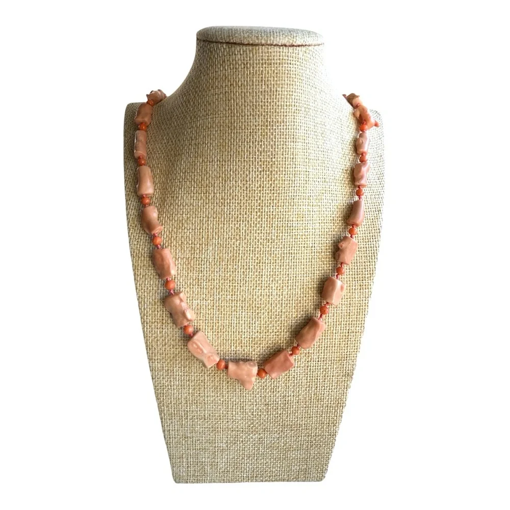Vintage Salmon Branch Coral Hand Knotted Necklace - Picture 8 of 9
